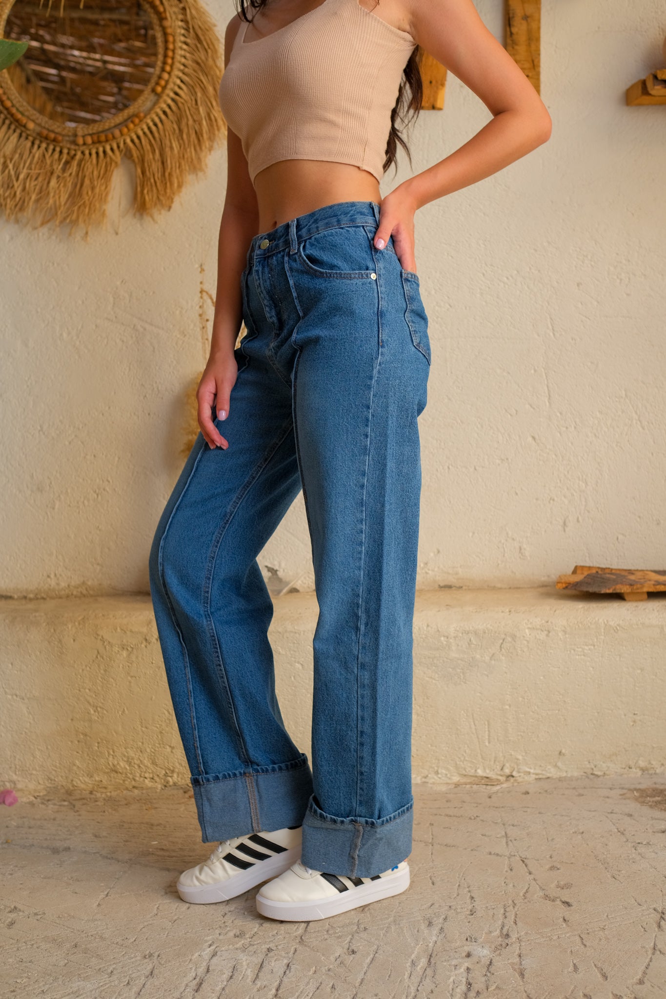 Cuffed Straight-Leg Denim