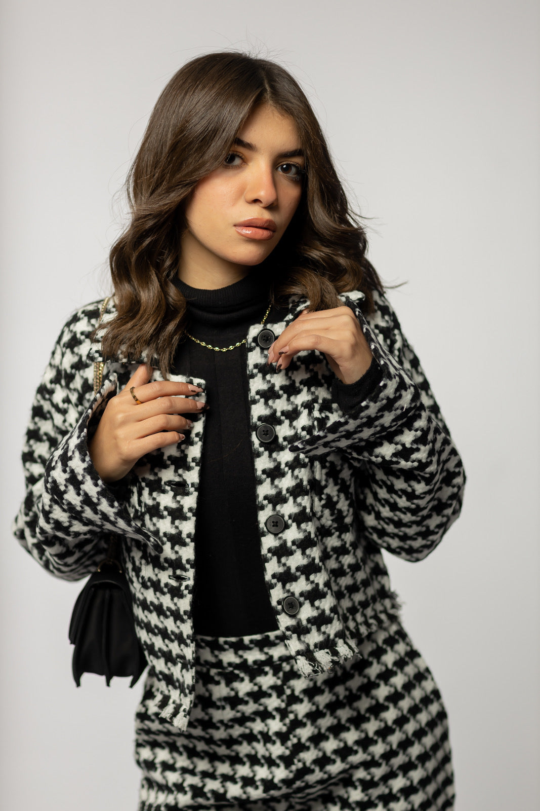 Cropped checkered Jacket with fringes