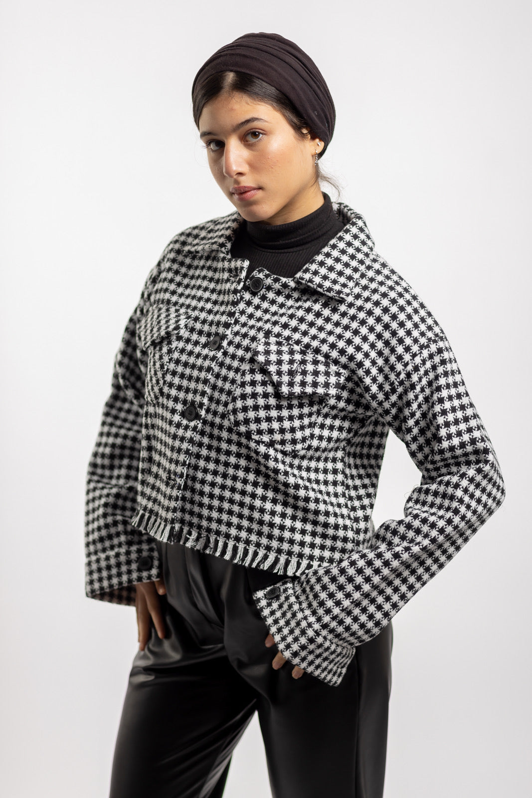 Cropped checkered Jacket with fringes