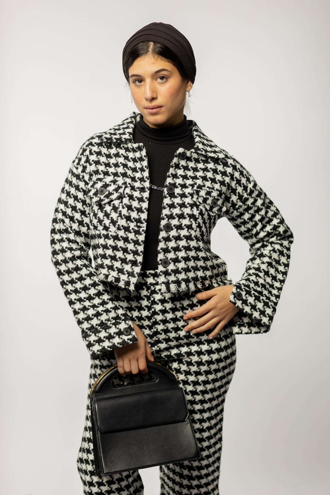 Cropped checkered Jacket with fringes