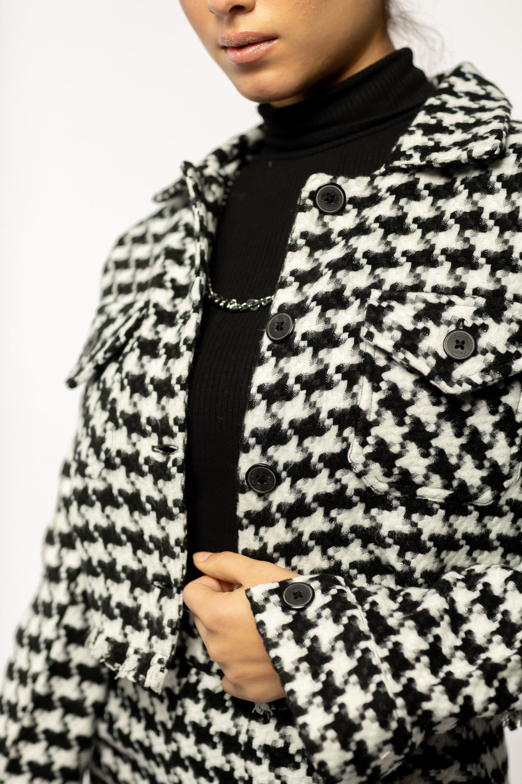 Cropped checkered Jacket with fringes