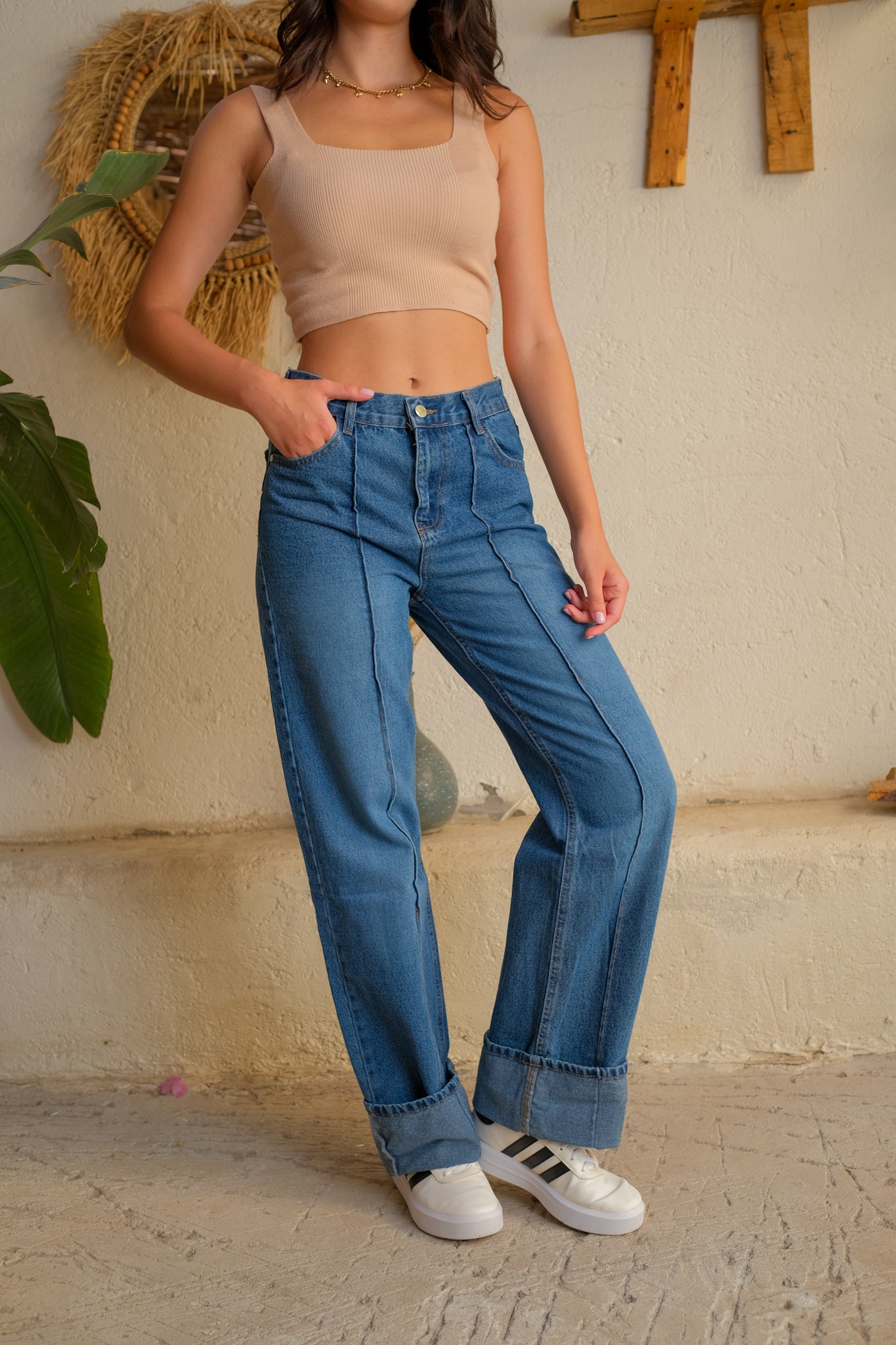 Cuffed Straight-Leg Denim