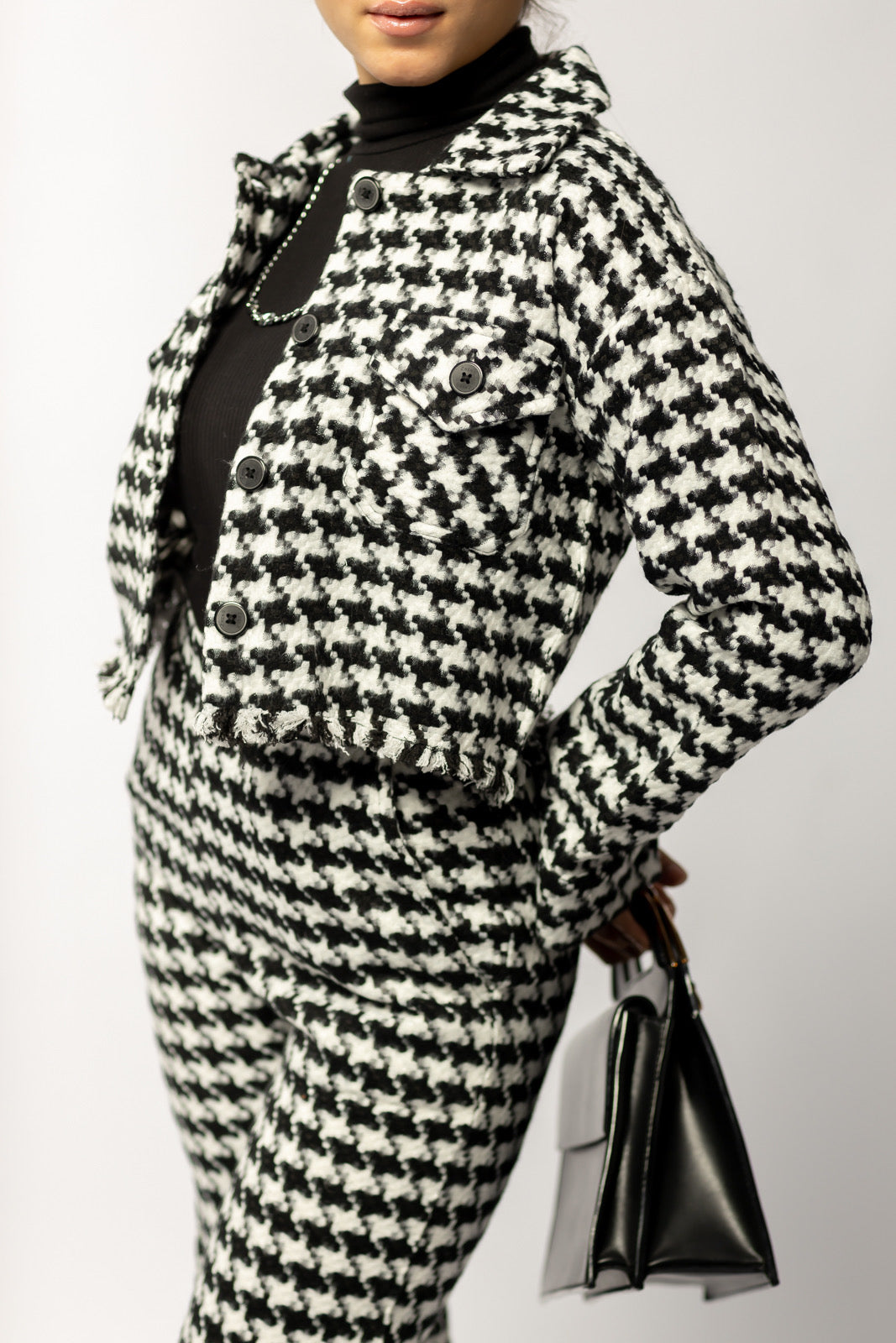 Cropped checkered Jacket with fringes