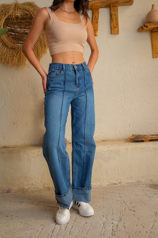 Cuffed Straight-Leg Denim