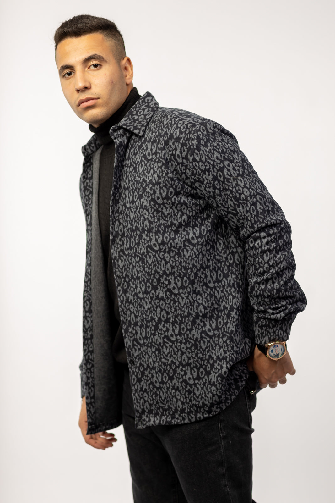 Patterned wool over-shirt