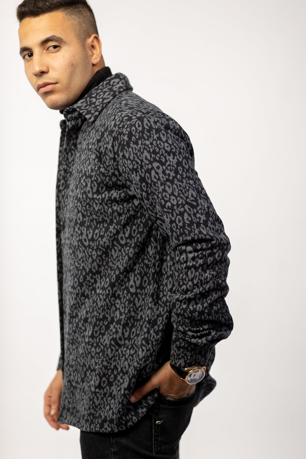 Patterned wool over-shirt