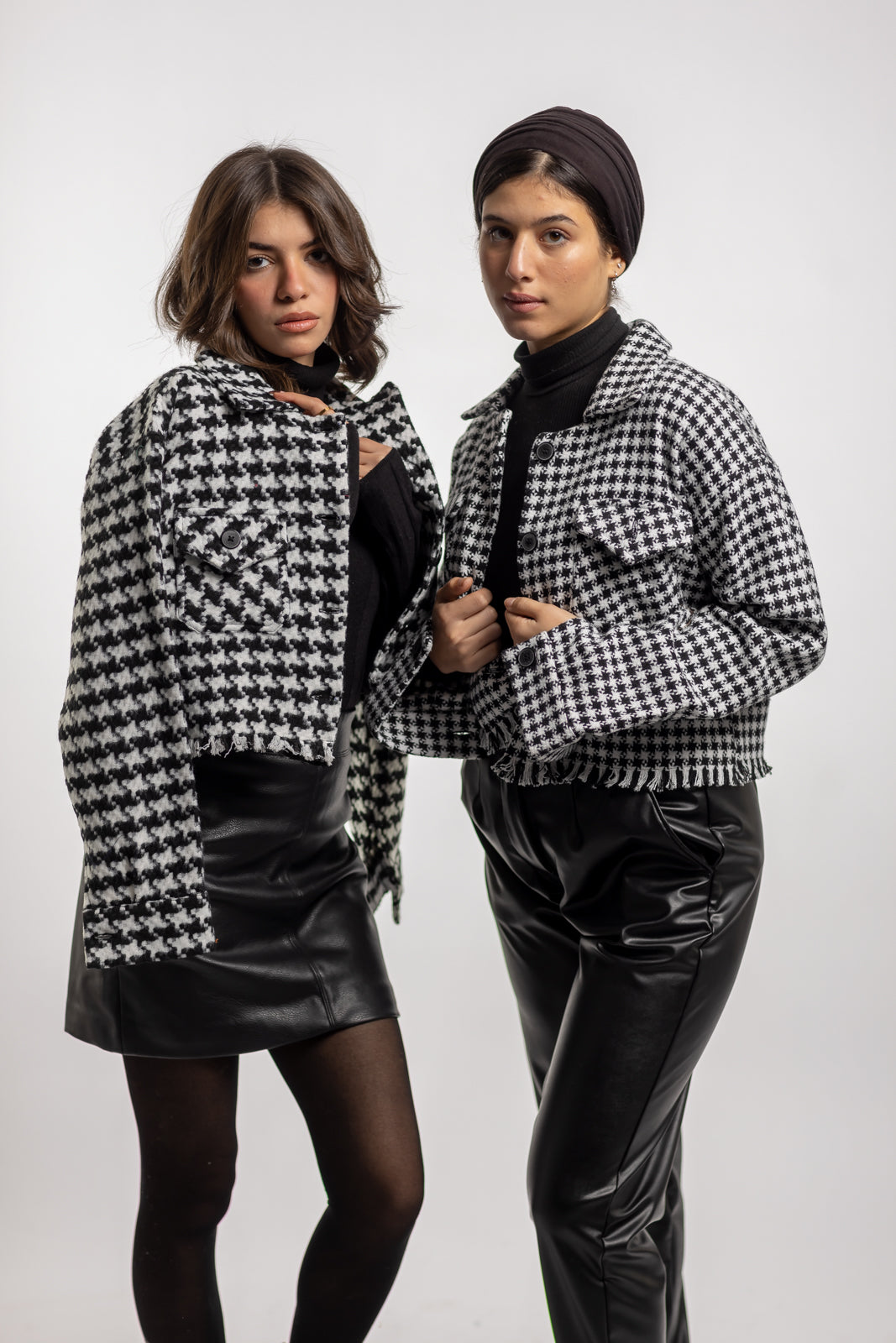 Cropped checkered Jacket with fringes