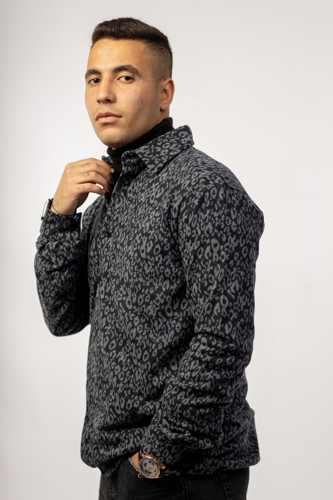 Patterned wool over-shirt