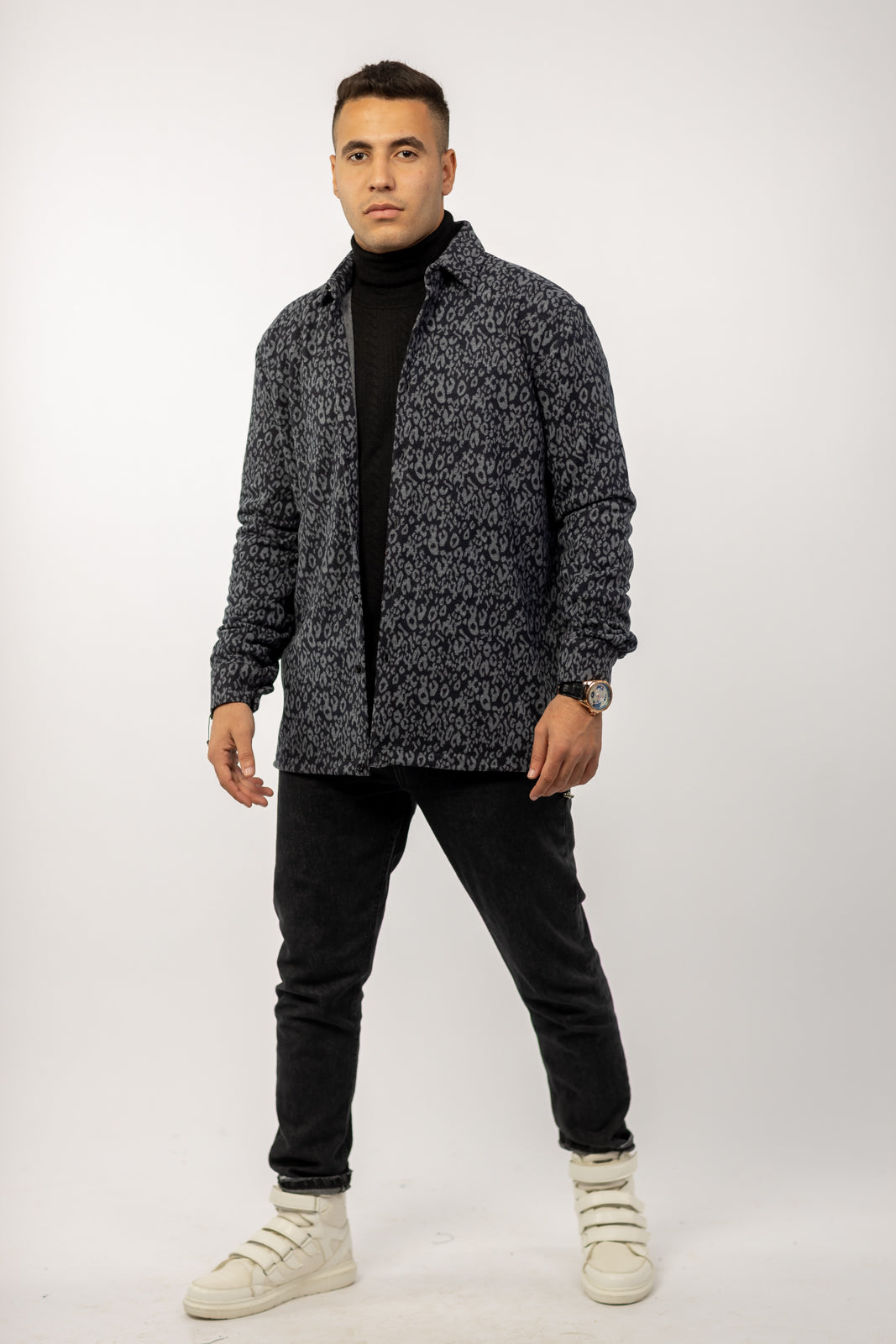 Patterned wool over-shirt