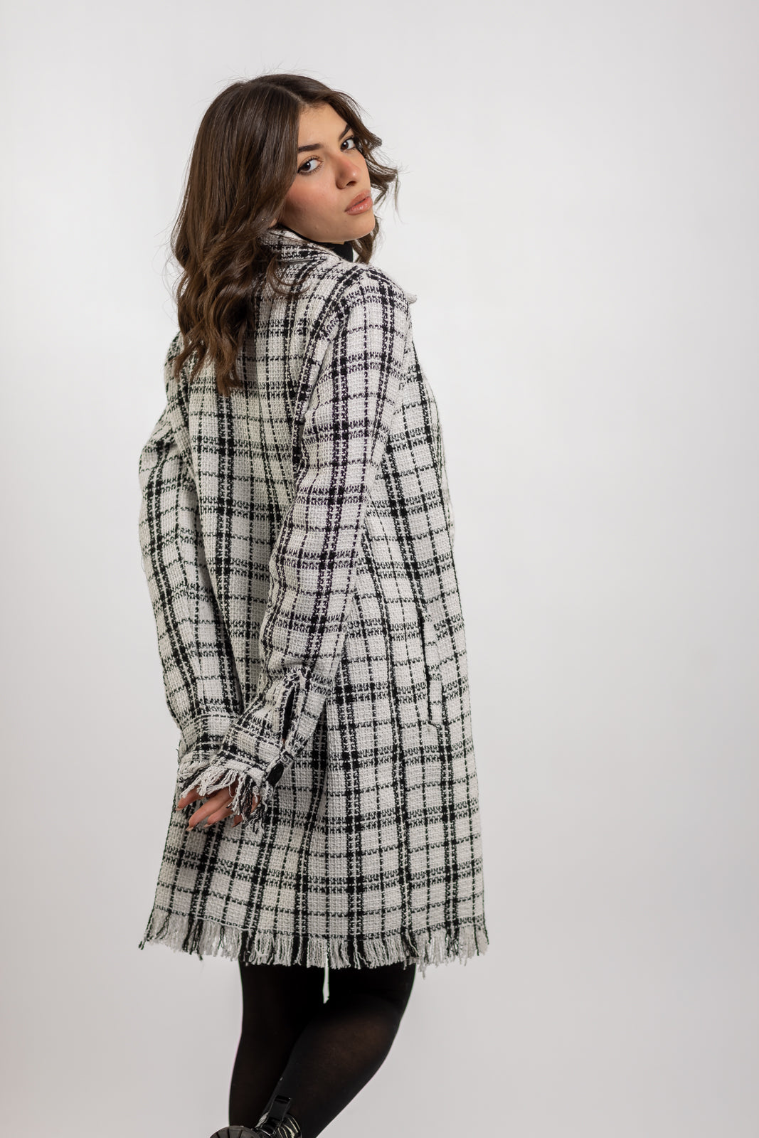 Long Checkered Wool Shirts With Fringes