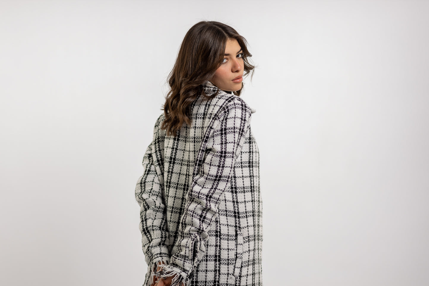 Long Checkered Wool Shirts With Fringes