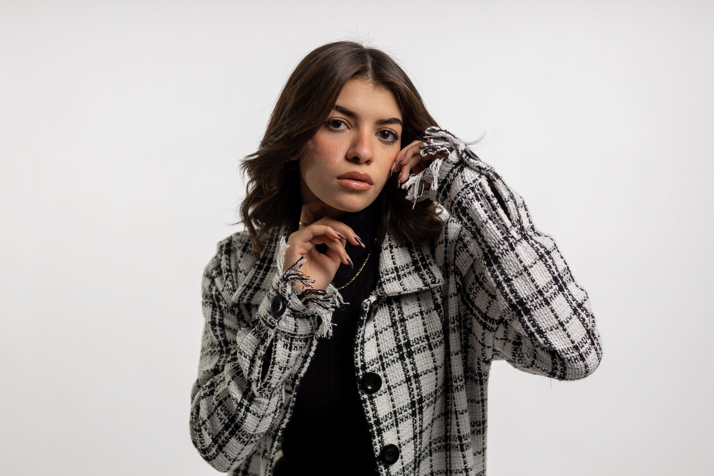 Long Checkered Wool Shirts With Fringes