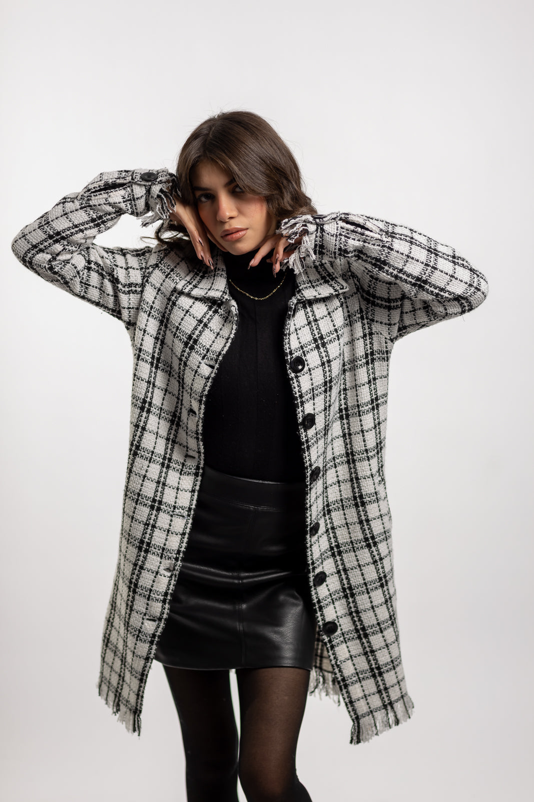 Long Checkered Wool Shirts With Fringes