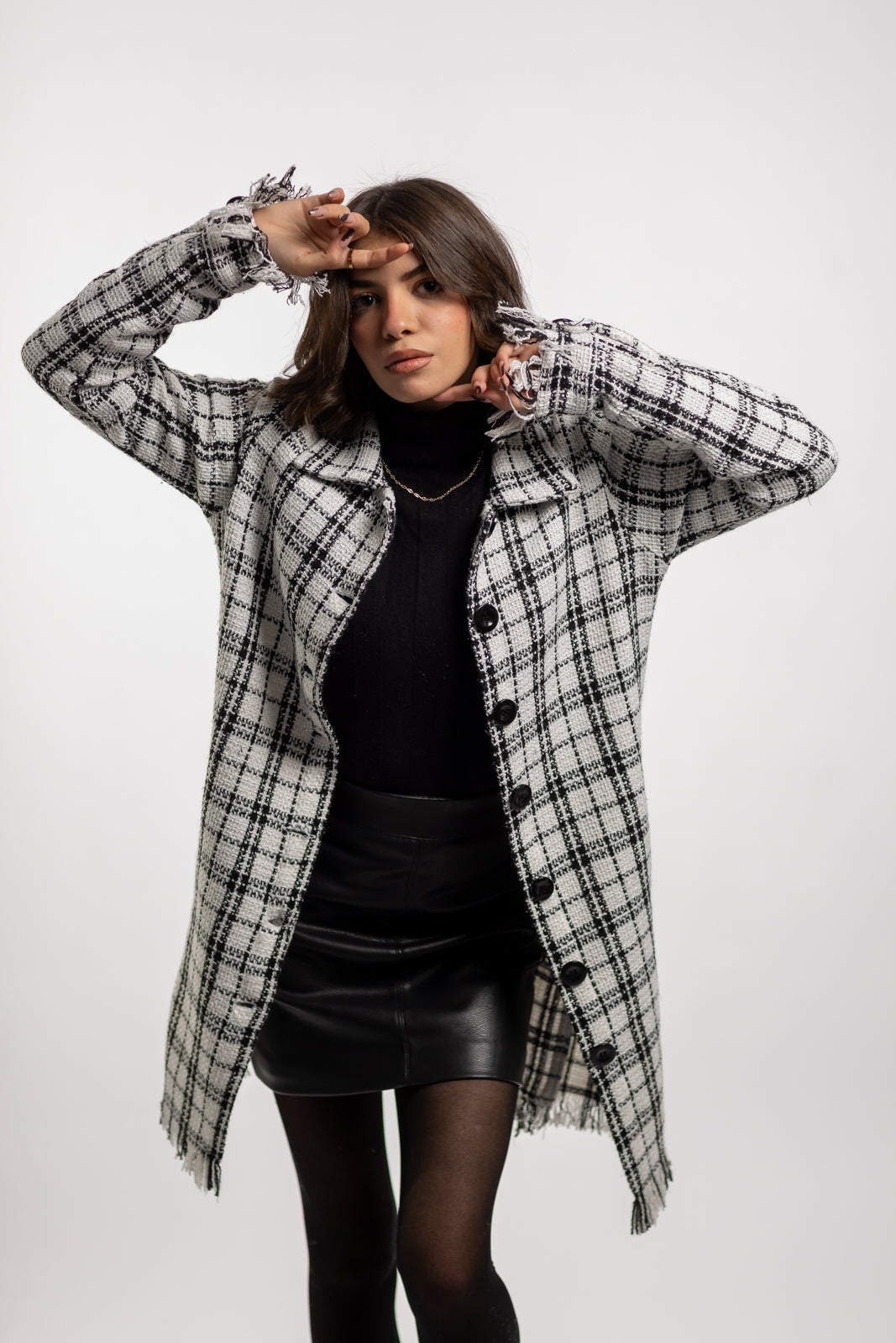 Long Checkered Wool Shirts With Fringes