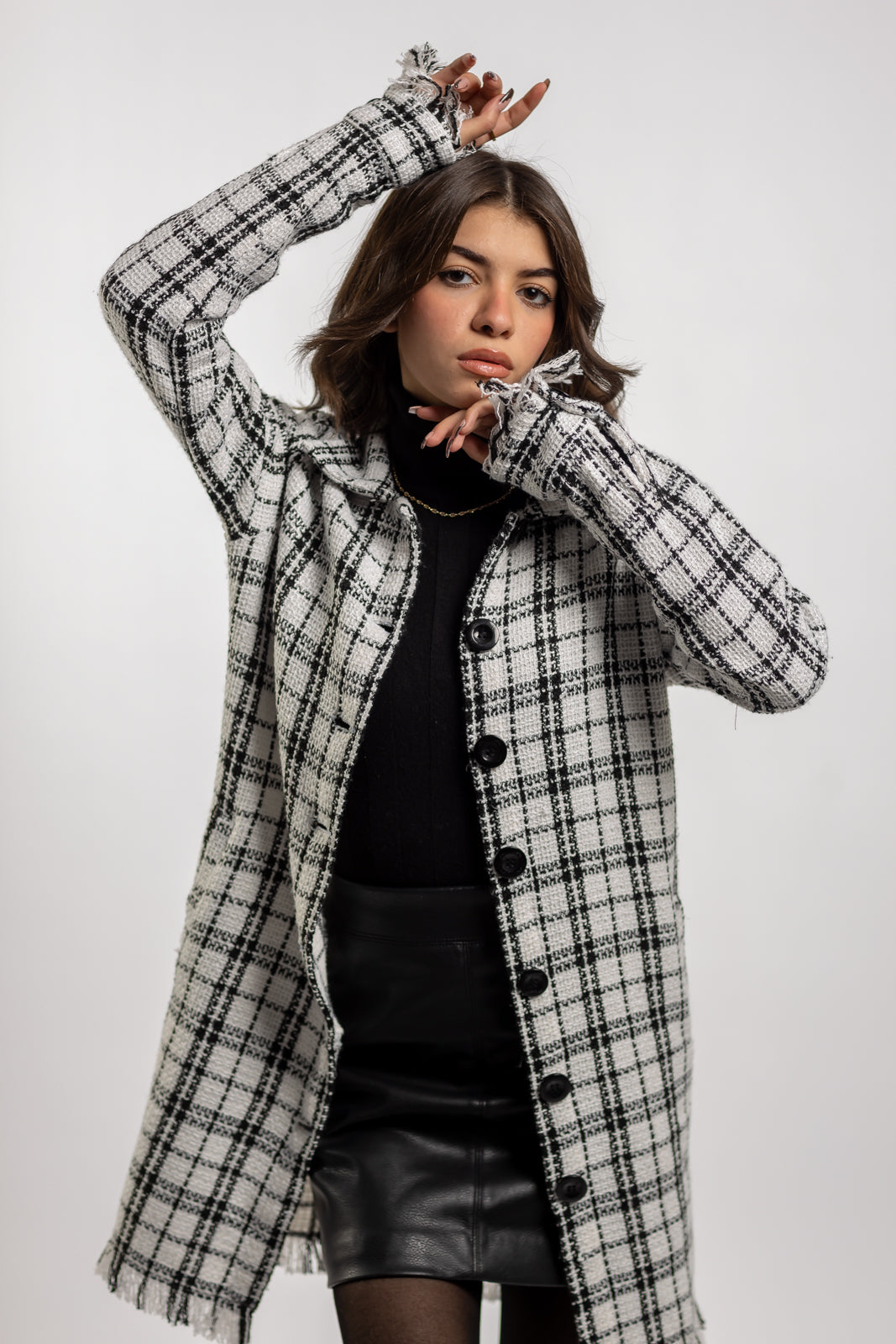 Long Checkered Wool Shirts With Fringes