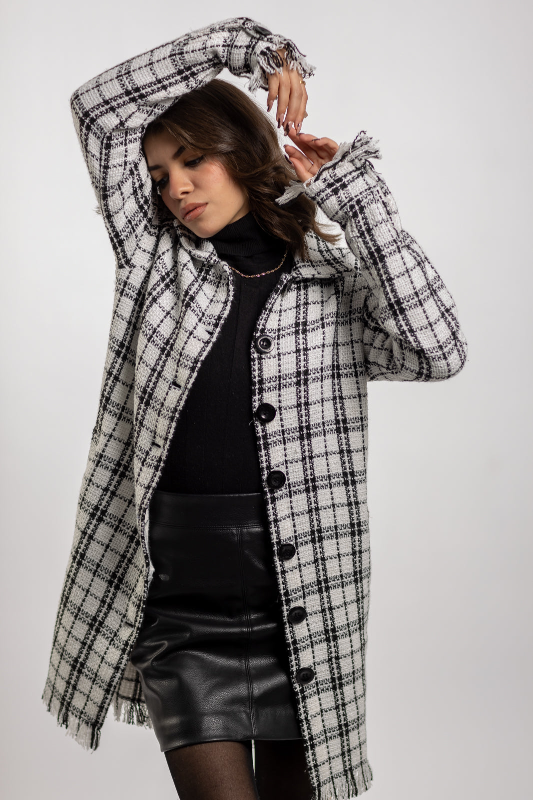 Long Checkered Wool Shirts With Fringes