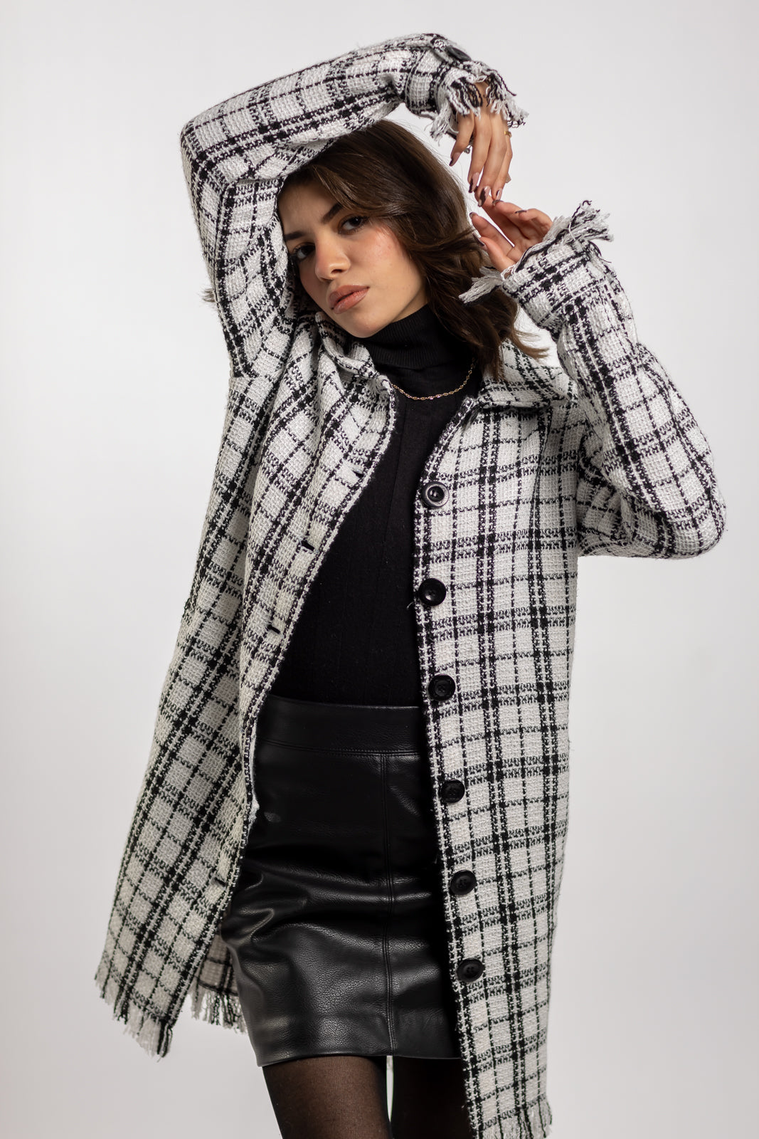 Long Checkered Wool Shirts With Fringes