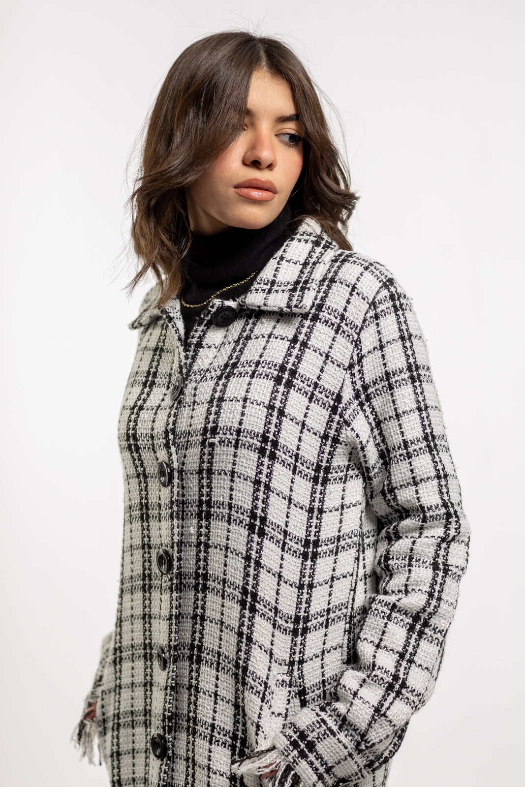 Long Checkered Wool Shirts With Fringes