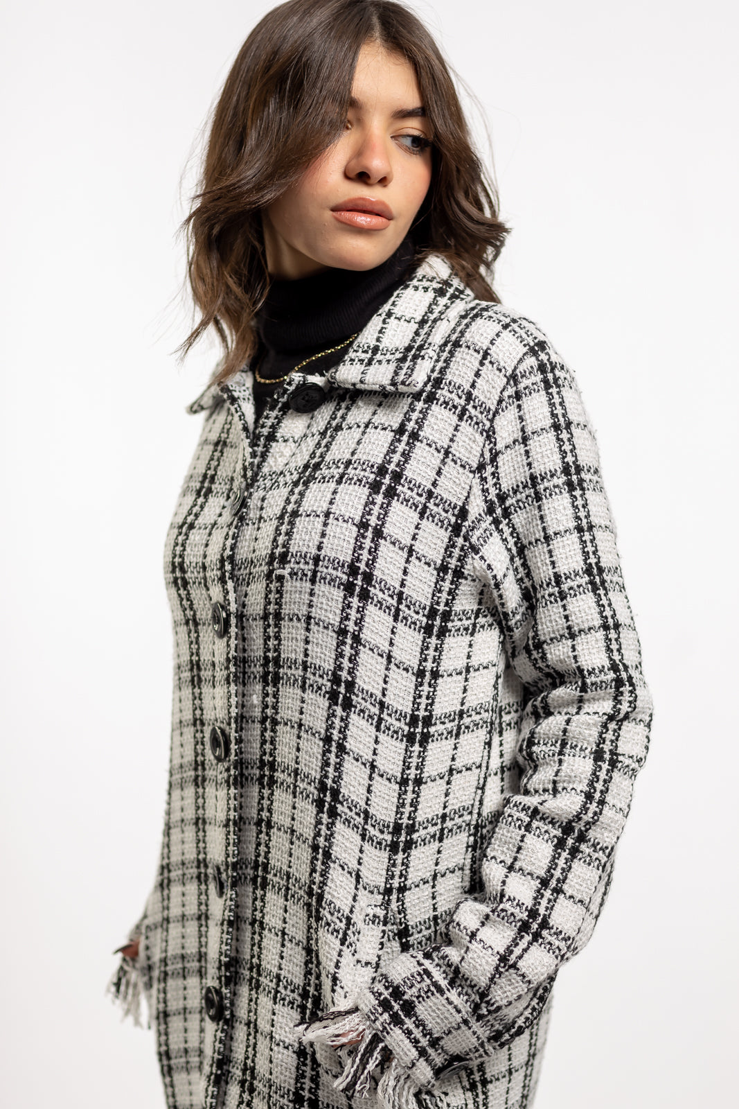 Long Checkered Wool Shirts With Fringes