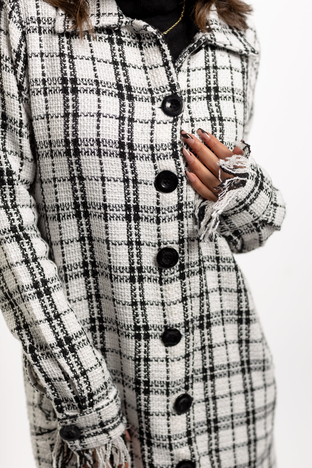 Long Checkered Wool Shirts With Fringes