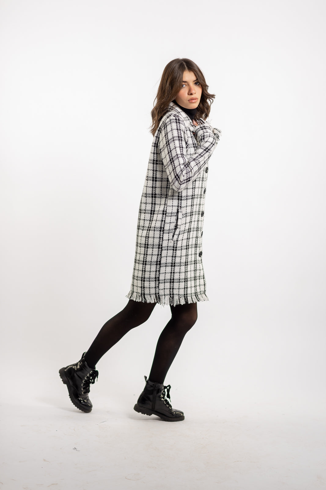 Long Checkered Wool Shirts With Fringes