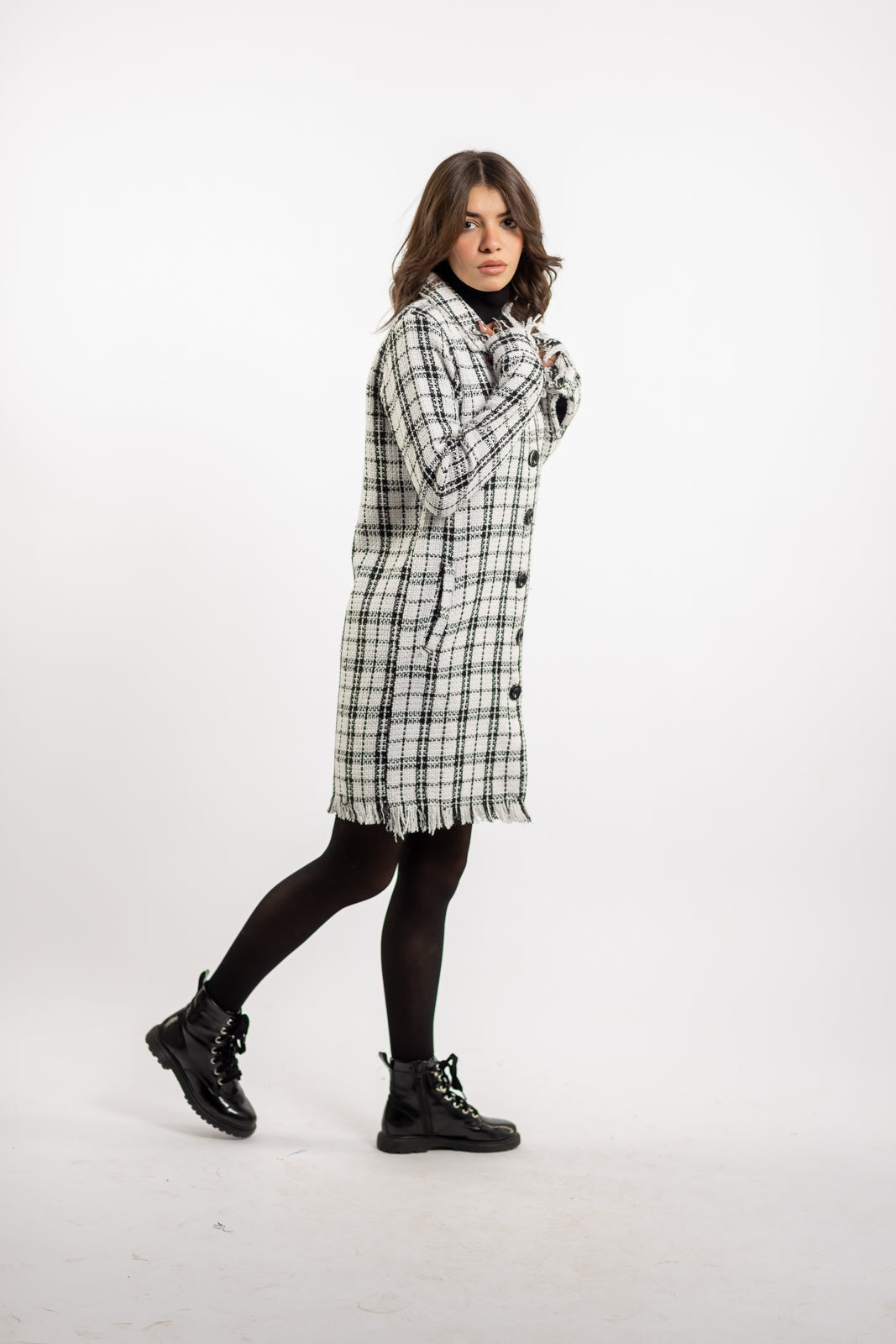 Long Checkered Wool Shirts With Fringes