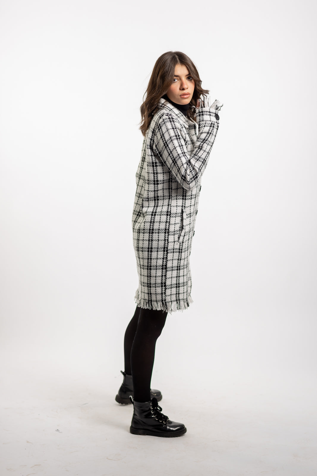 Long Checkered Wool Shirts With Fringes