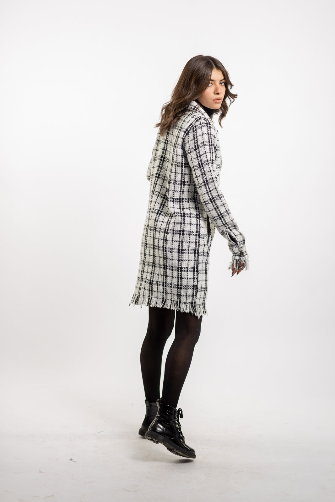 Long Checkered Wool Shirts With Fringes