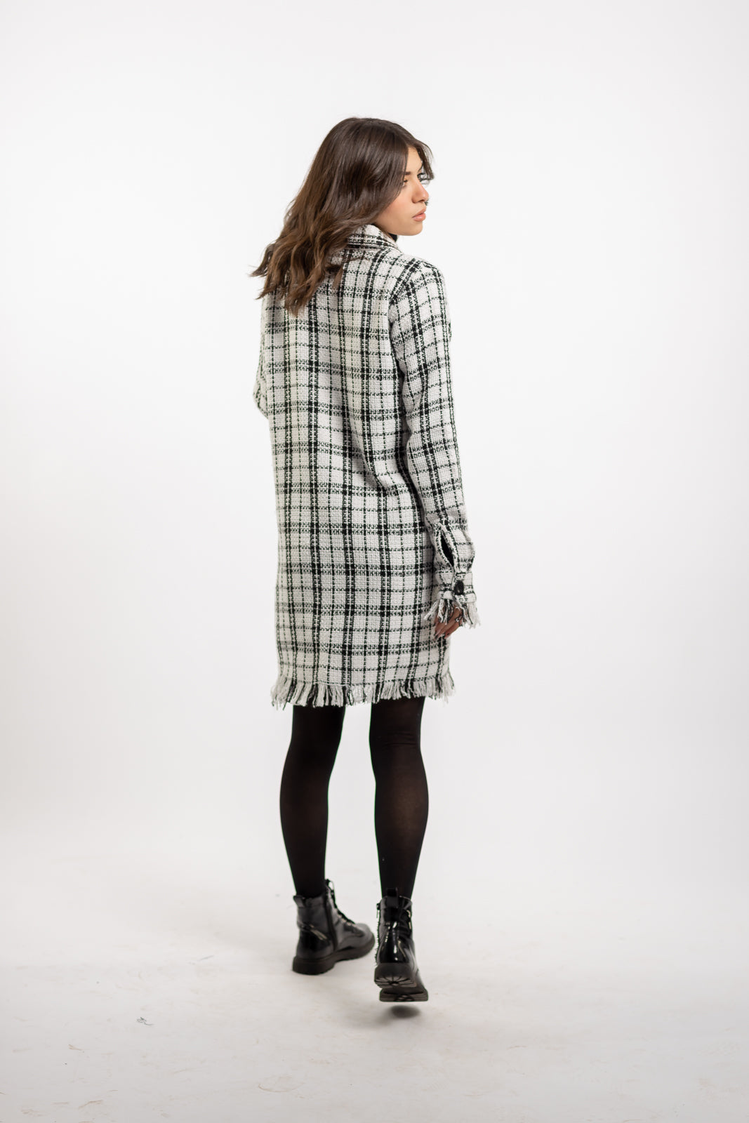 Long Checkered Wool Shirts With Fringes