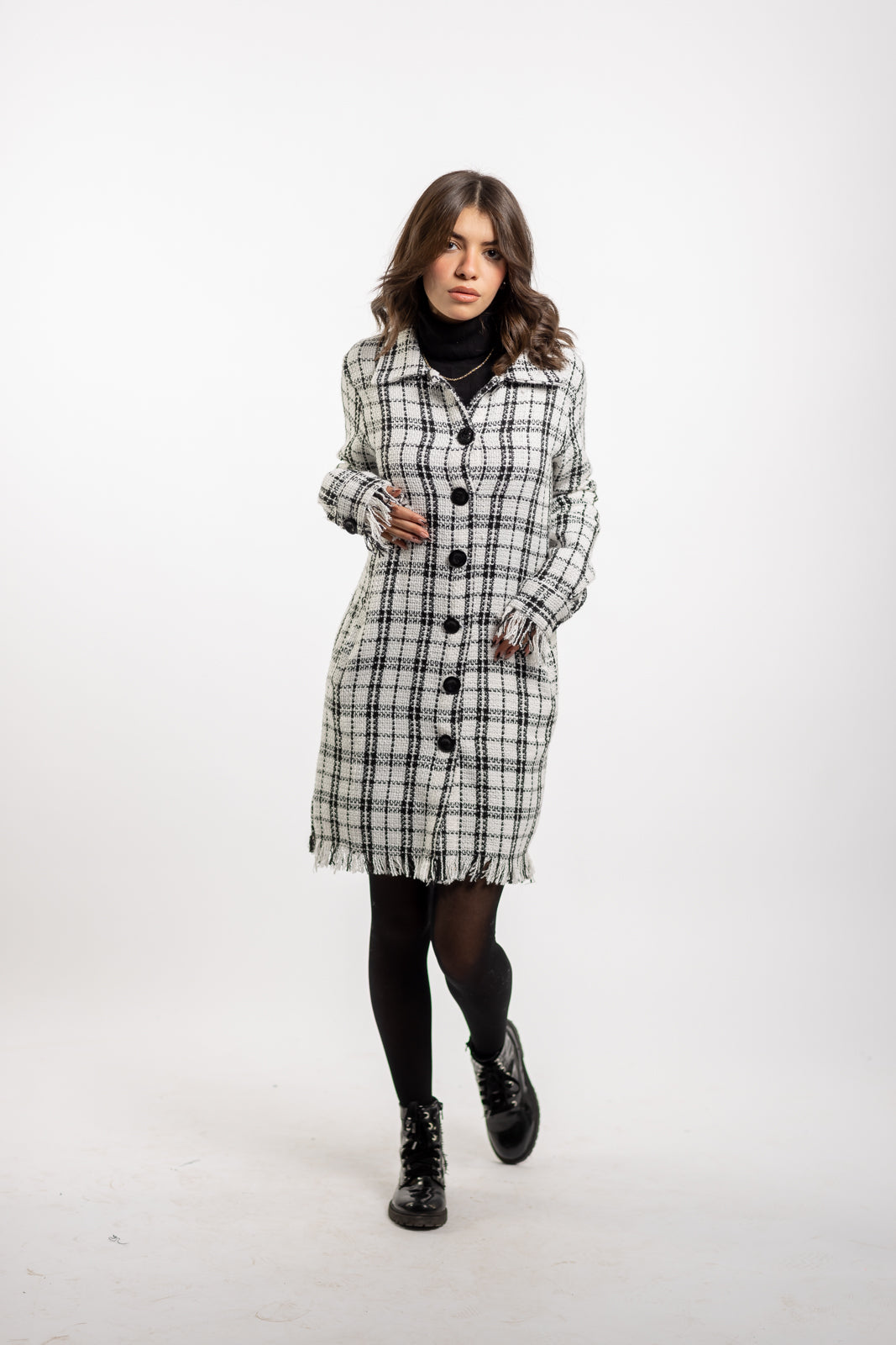 Long Checkered Wool Shirts With Fringes