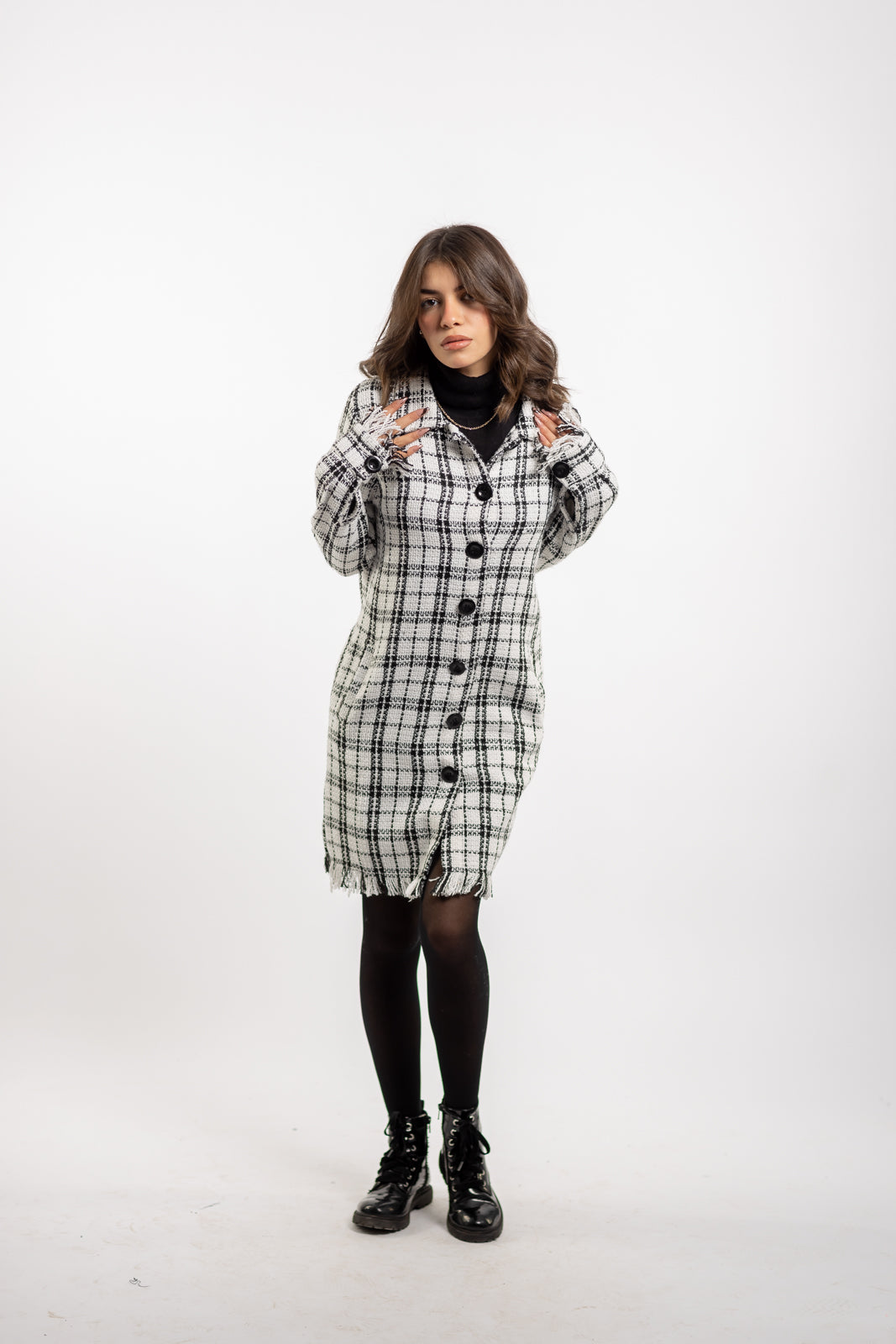 Long Checkered Wool Shirts With Fringes