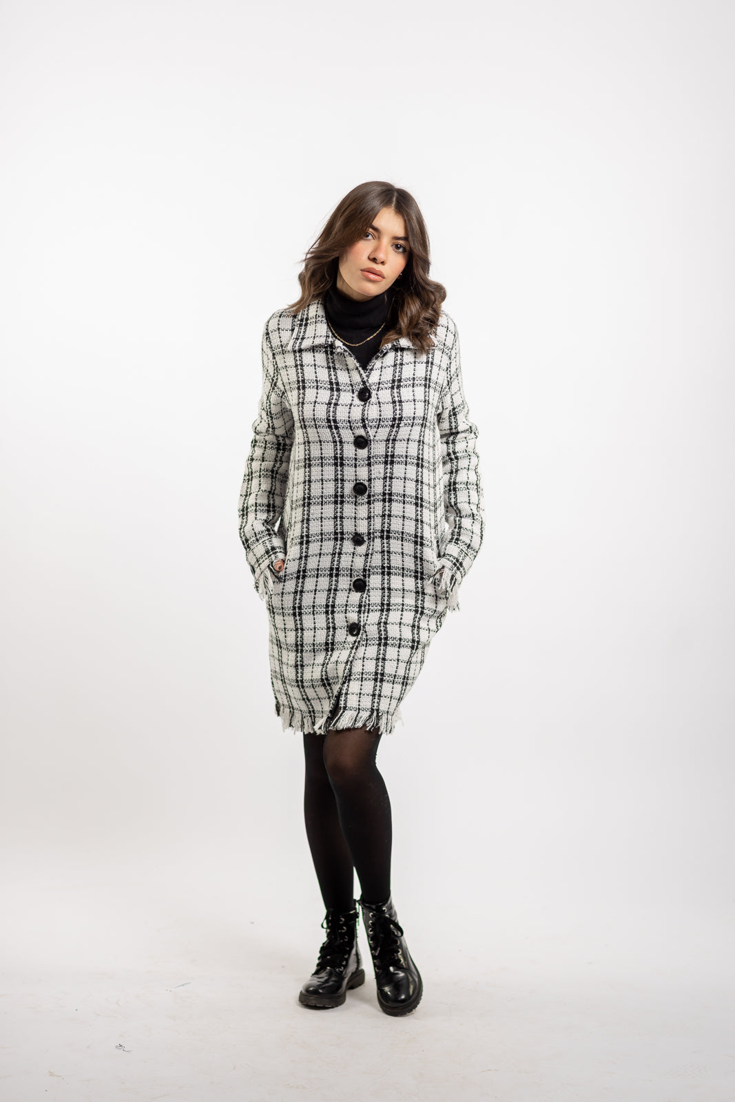 Long Checkered Wool Shirts With Fringes