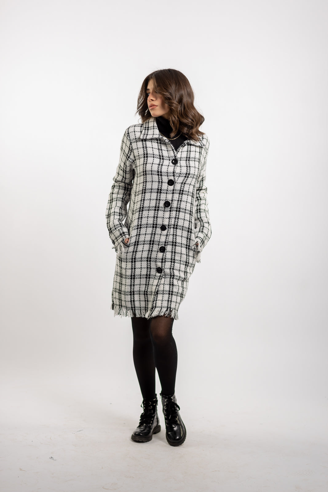 Long Checkered Wool Shirts With Fringes