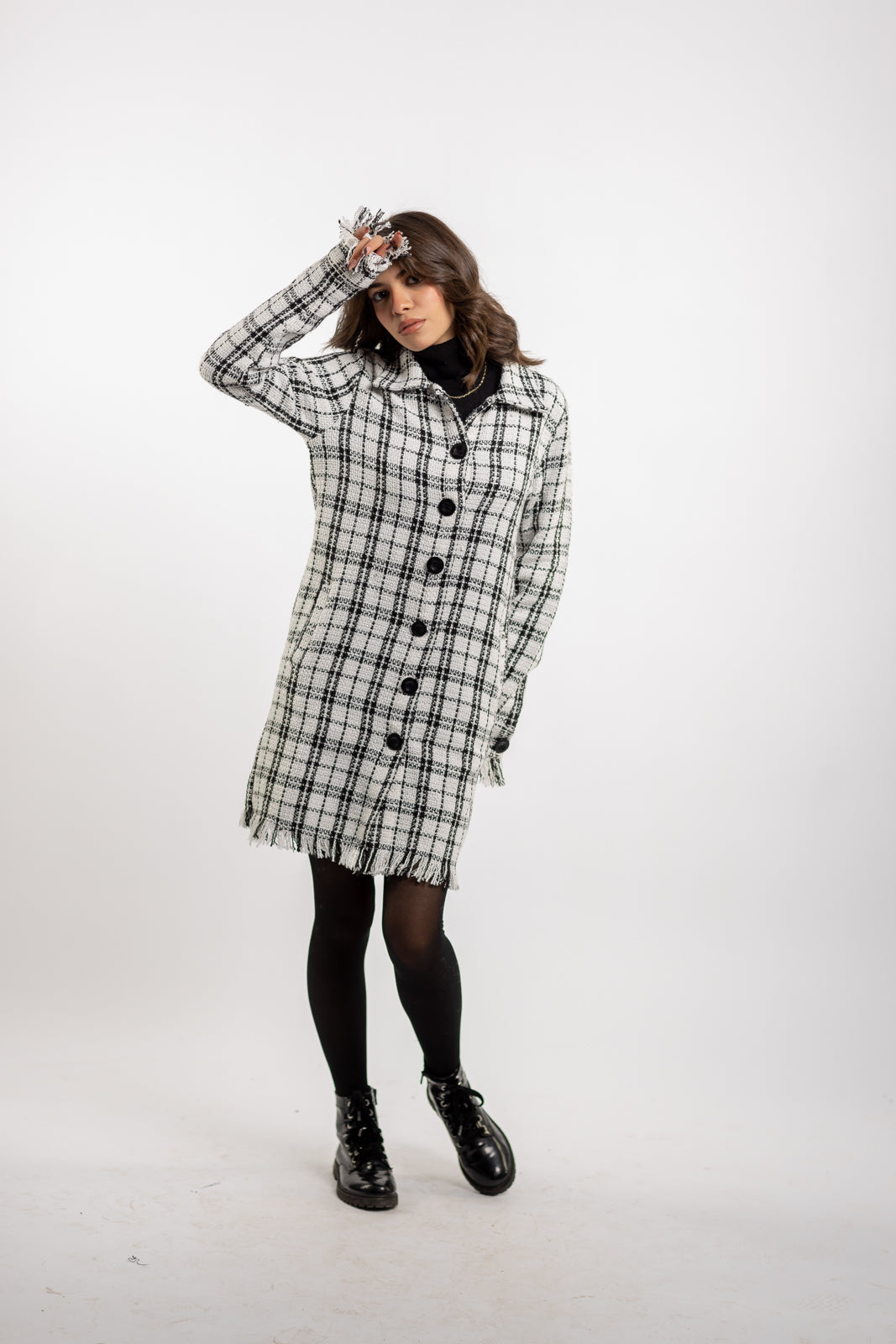 Long Checkered Wool Shirts With Fringes