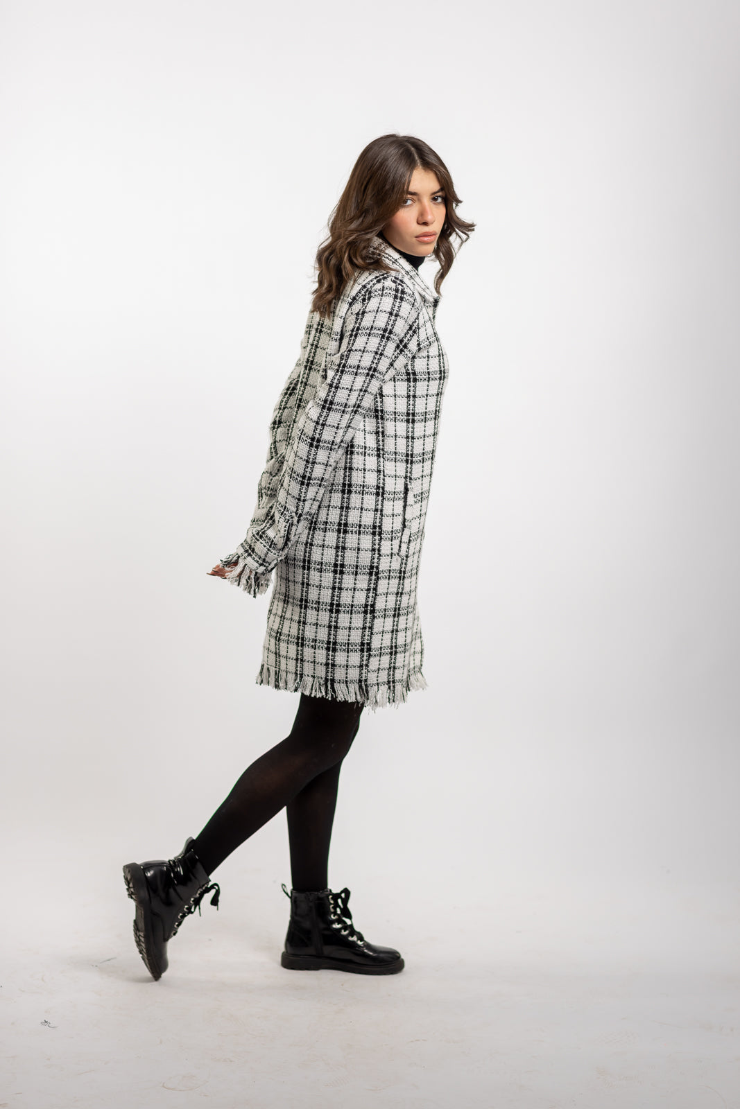 Long Checkered Wool Shirts With Fringes