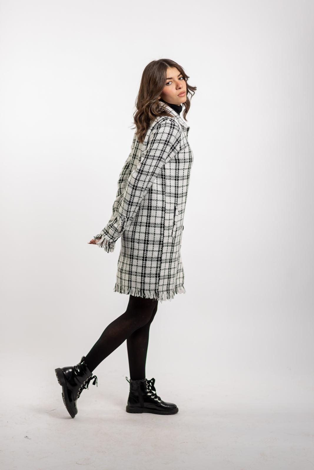 Long Checkered Wool Shirts With Fringes