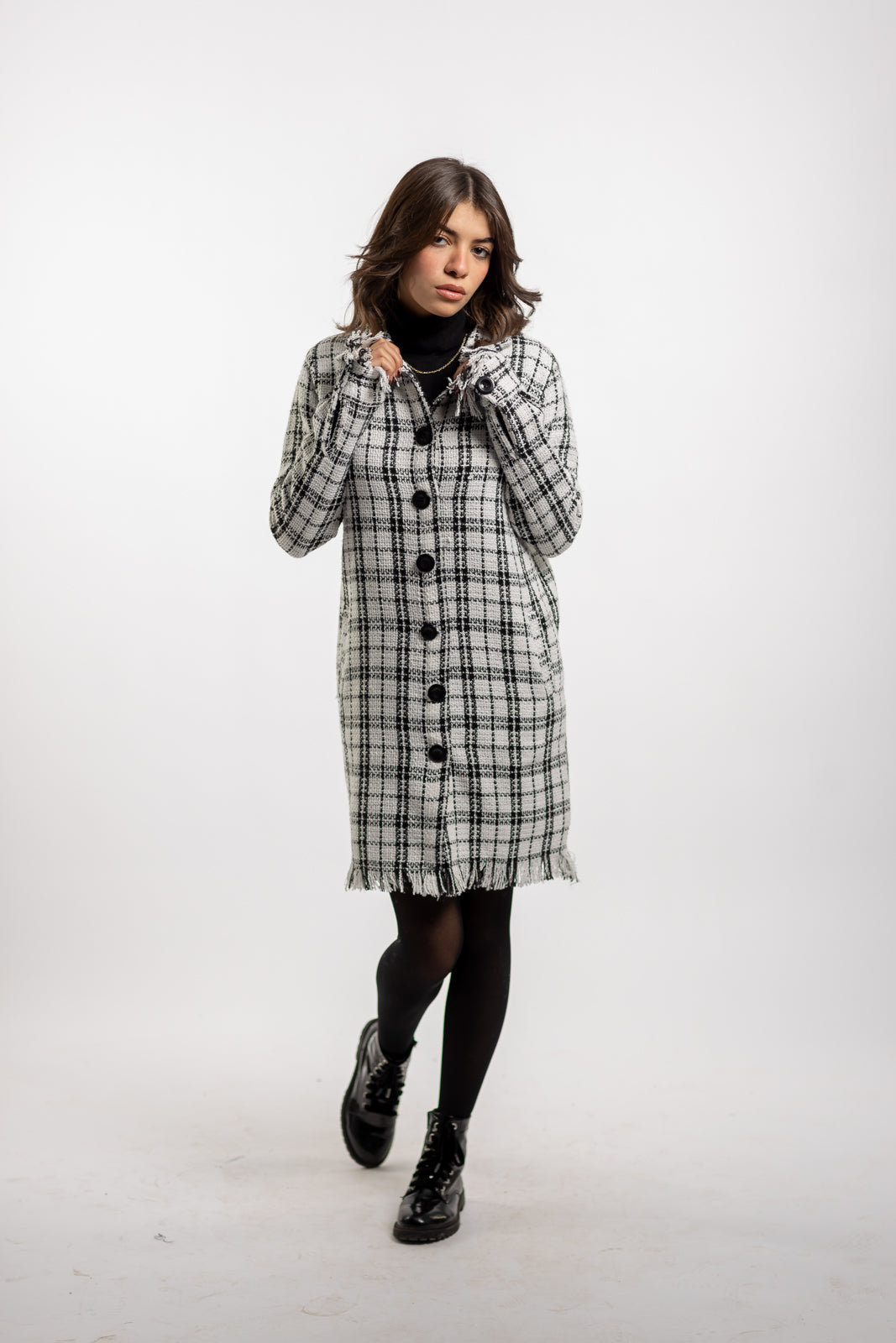 Long Checkered Wool Shirts With Fringes