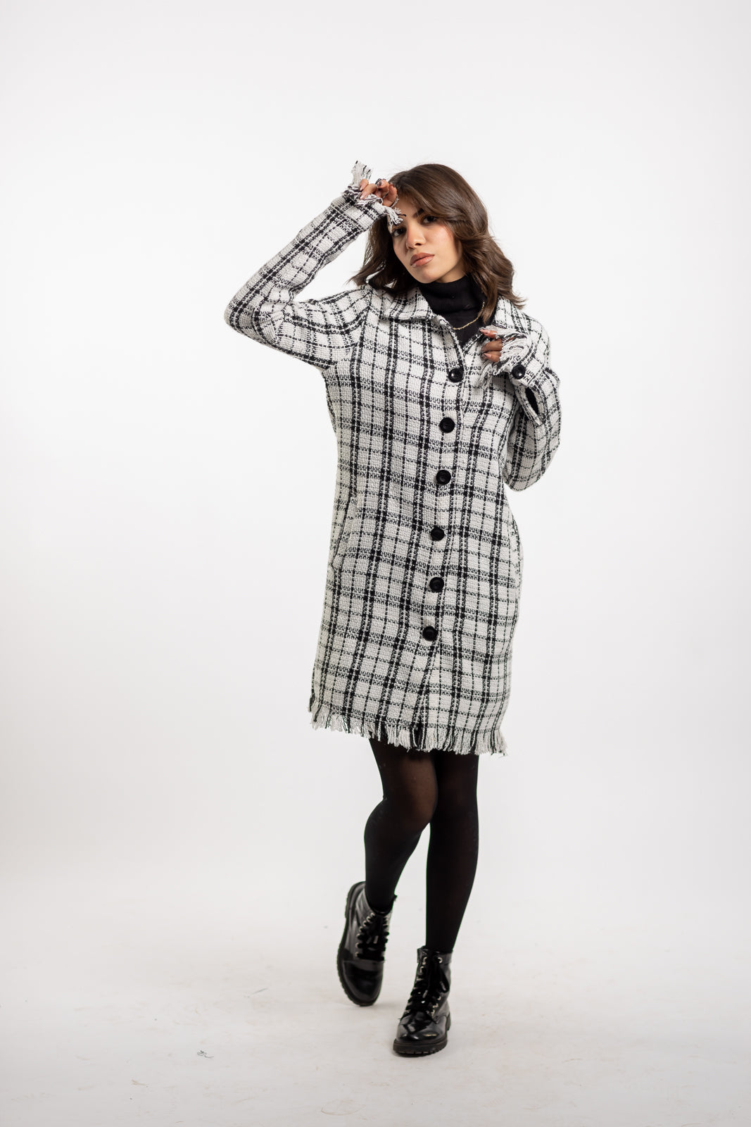 Long Checkered Wool Shirts With Fringes