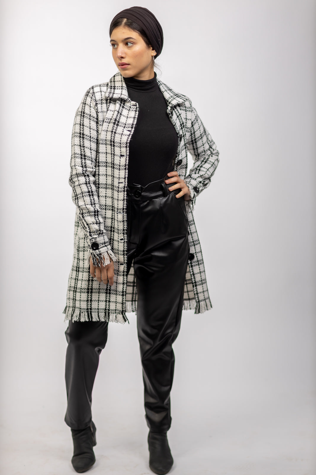 Long Checkered Wool Shirts With Fringes